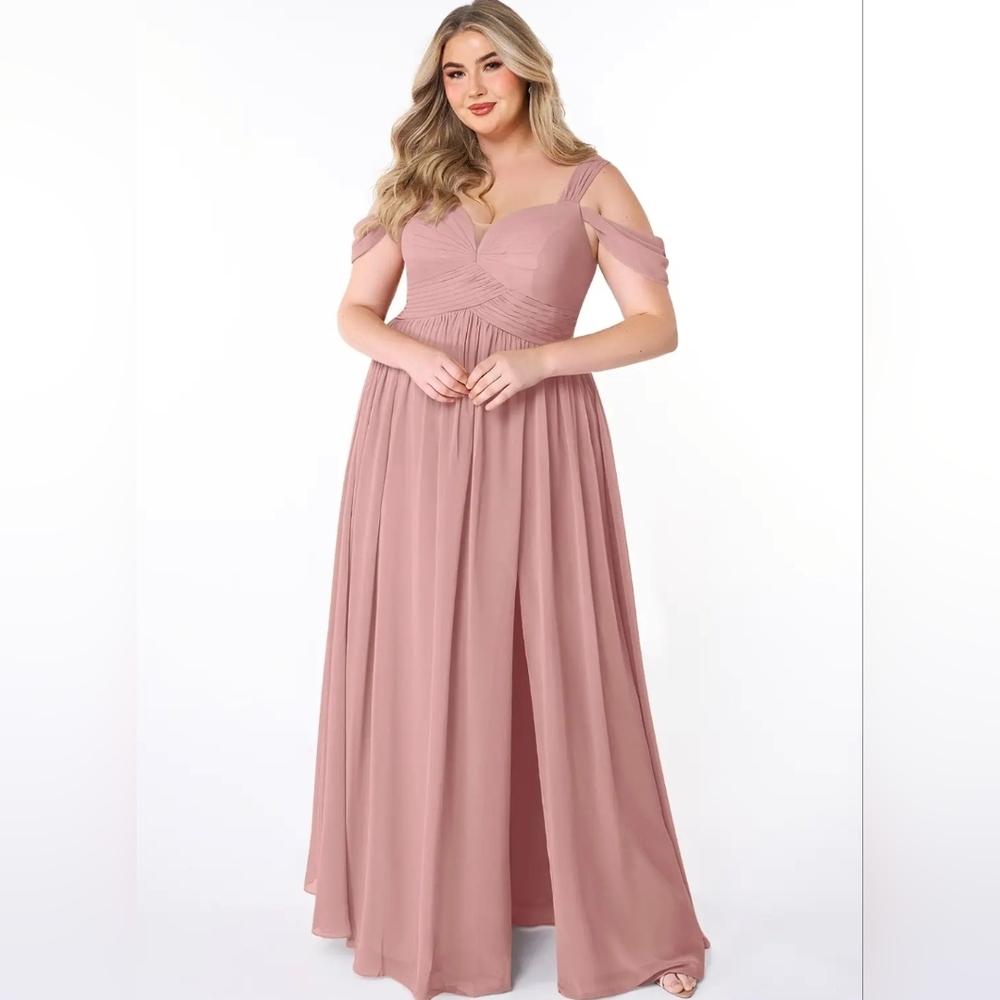 AZAZIE Lianne Dusty Rose A-Line Off Shoulder Chiffon Dress Wedding Prom Plus A22